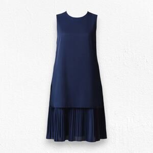 Theory Navy Blue Malkan Winslow Crepe Pleated Hem Modern Sleeveless Dress Size 4